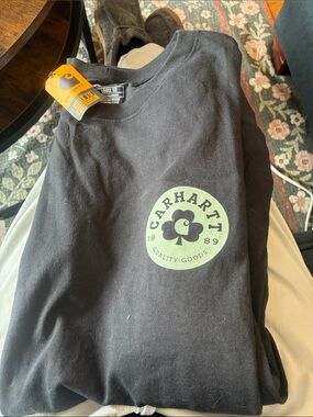 Carhartt Black Long-Sleeve Tee with Light Green Logo